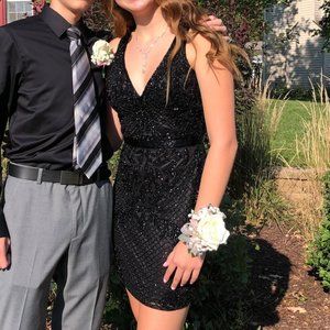 Primavera Couture Cocktail/ Prom Dress, Black Beaded